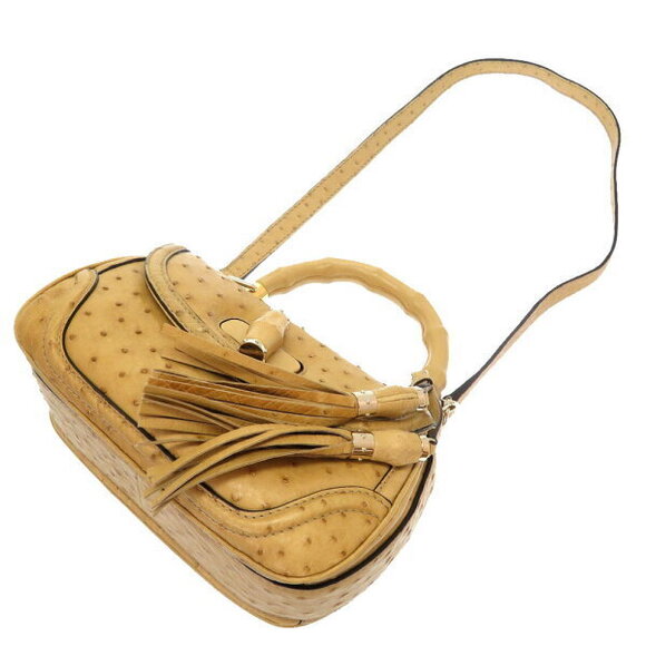 Gucci ostrich bamboo beige fringe handbag brown - Picture 7 of 8